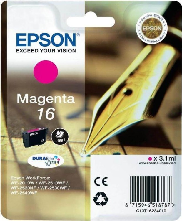 Картридж струйный Epson оригинальный C13T16234010 / C13T16234012 (16 Magenta) оригинальный для WorkForce WF-2010W, пурпурный