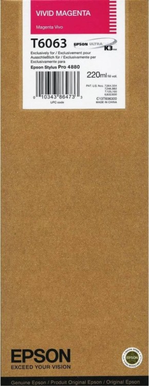 Картридж струйный Epson оригинальный T6063/ C13T606300 (vivid magenta) оригинальный для Stylus Pro 4880, пурпурный, 220ml