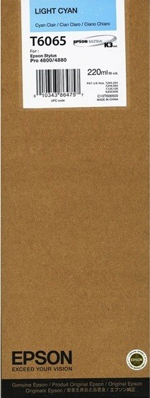 Картридж струйный Epson оригинальный T6065/ C13T606500 (light cyan) оригинальный для Stylus Pro 4800/ 4880, светло-голубой, 220 мл.