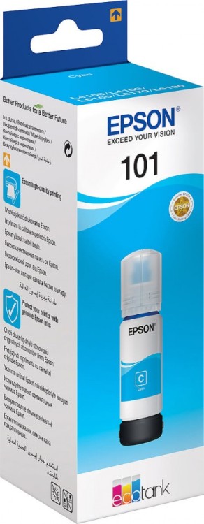 Чернила Epson C13T03V24A (101 Cyan) EcoTank оригинальные для Epson L4150/ L4160/ L6160/ L6170/ L6190, голубой, 70мл