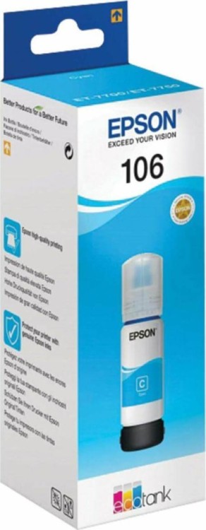 Epson C13T00R240 оригинальные чернила EcoTank (106 Cyan) для Epson L7160/ L7180, голубой, 70мл