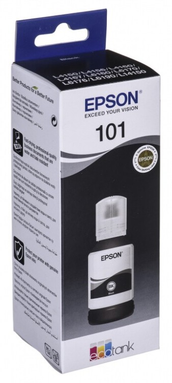 Чернила Epson C13T03V14A (101 black) EcoTank оригинальные для Epson L4150/ L4160/ L6160/ L6170/ L6190, чёрный, 127мл