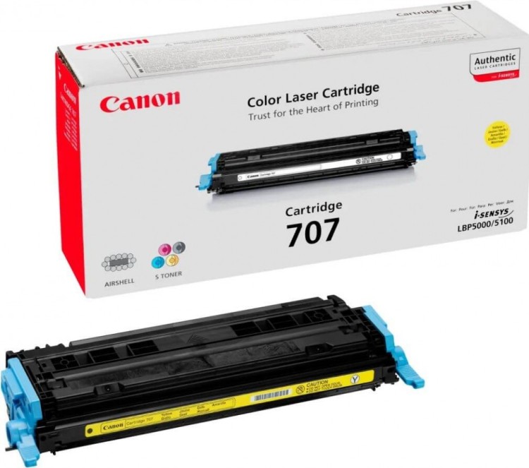 Тонер-картридж Canon 707Y для принтеров i-Sensys LBP5000, LBP5100, желтый, 2000 стр.