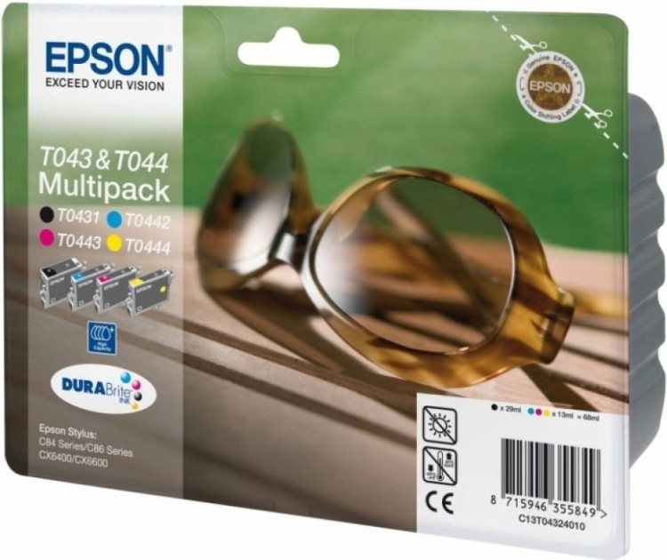 Картридж струйный Epson оригинальный T043140АВА/T04324010 Epson ST C84/86 (комплект 4 шт)