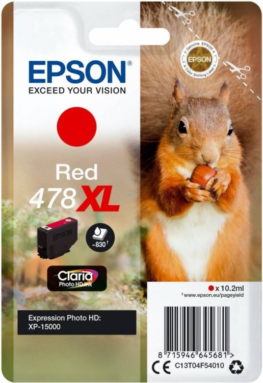Epson C13T04F54020 оригинальный картридж (478XL Red) для Epson Expression Photo XP-15000, красный, увеличенный