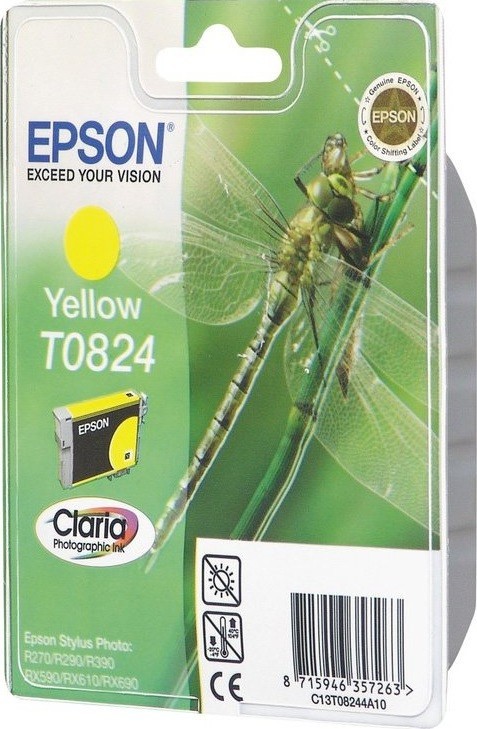 Картридж струйный Epson оригинальный C13T11244A10 T0824 (yellow) для R270/R290/R390/RX590/RX610/RX690 (cons ink)