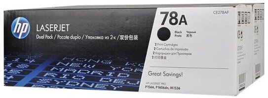 Картридж HP CE278AF/CE278AD (78A) оригинальный HP для принтеров LaserJet Pro P1566/ P1567/ P1568/ P1569/ P1606/ P1607/ P1608/ P1609/ M1530/ M1536/ M1537/ M1538/ M1539, чёрный, двойная упаковка 2*2100 страниц