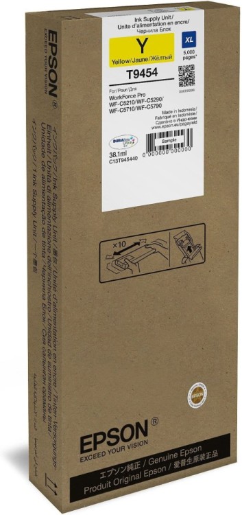 Чернила Epson C13T945440 (T9454 Yellow) оригинальные для Epson WorkForce Pro WF-C5210/ WF-C5290/ WF-C5710/ WF-C5790, жёлтый, 38.1мл, 5000 стр.