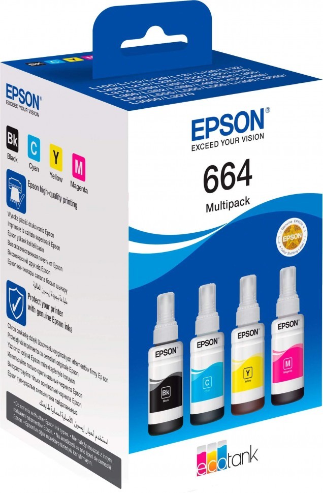 Epson C13T66464A (CMY+Bk) набор оригинальных чернил EcoTank (664 ...