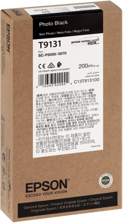 Картридж Epson C13T913100 (T9131 Photo Black) оригинальный для Epson SureColor SC-P5000, фото чёрный, 200мл Картридж Epson C13T913100 (T9131 Photo Black) оригинальный для Epson SureColor SC-P5000, фото чёрный, 200мл