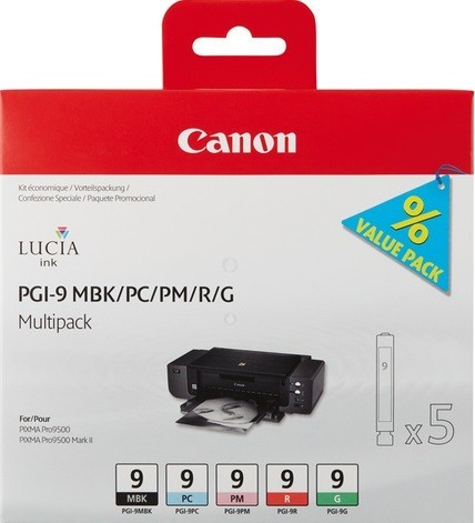 Картридж струйный Canon PGI-9 MBK/ PC/ PM/ R/ G для принтеров Pixma 9500(Mark II),  Монохромный-330, Цветной-720