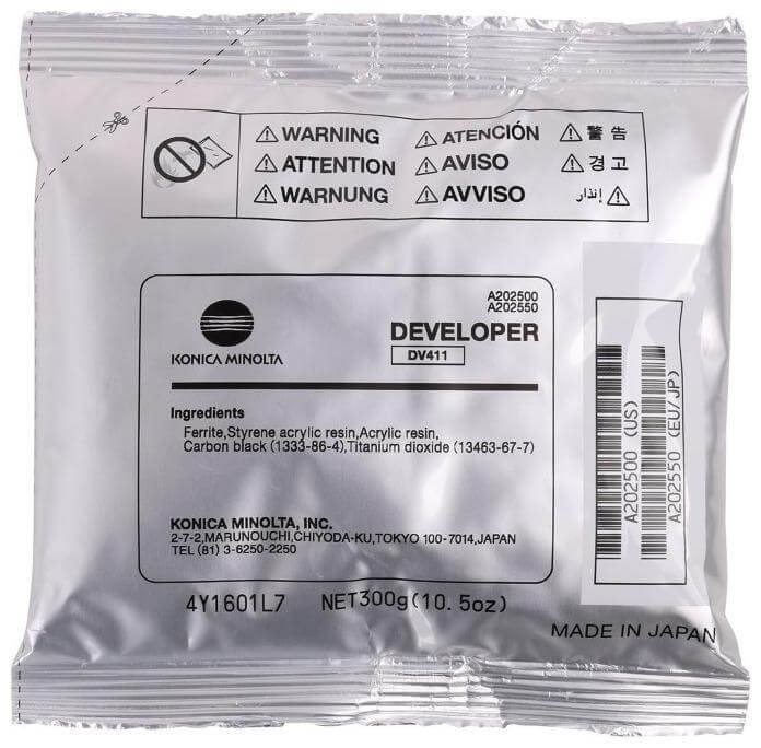Девелопер Konica-Minolta (DV411/ DV-411/ A202550/ А202550) оригинальный для Konica-Minolta bizhub 223/ 283/ 36/ 363/ 42/ 423, чёрный, 120000 стр.