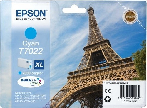 Картридж струйный Epson оригинальный C13T70224010 для WP 4000/4500 Series Ink XL, Cyan, 2k
