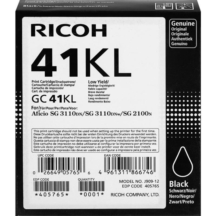 Картридж Ricoh GC 41KL (405765) оригинальный для Ricoh Aficio SG 3110DN/ DNw/ SFNw/ 3100SNw/ 7100DN, чёрный, уменьшенный, 600 стр. Картридж Ricoh GC 41KL (405765) оригинальный для Ricoh Aficio SG 3110DN/ DNw/ SFNw/ 3100SNw/ 7100DN, чёрный, уменьшенный, 600 стр.