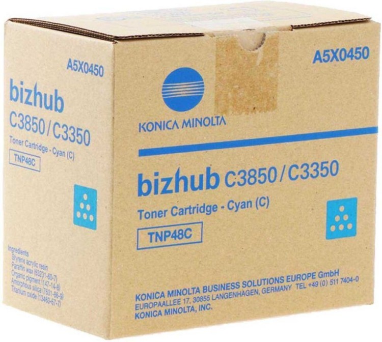 Картридж Konica-Minolta TNP48C/ TNP-48C/ A5X0450 оригинальный для Konica-Minolta bizhub C3350/ C3850, голубой, 10000 страниц