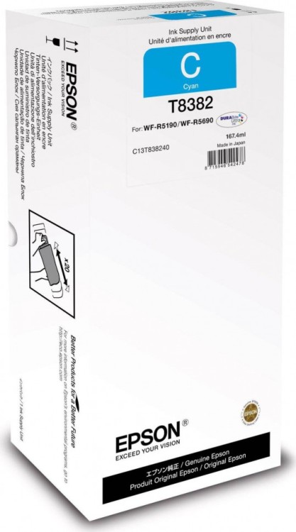 Epson C13T838240 (T8382) оригинальные чернила для Epson WorkForce ProWF-R5190DTW/ WF-R5690DTWF, голубой, 20000 стр., 167.4 мл Epson C13T838240 (T8382) оригинальные чернила для Epson WorkForce ProWF-R5190DTW/ WF-R5690DTWF, голубой, 20000 стр., 167.4 мл