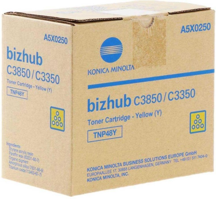 Картридж Konica-Minolta TNP48Y/ TNP-48Y/ A5X0250 оригинальный для Konica-Minolta bizhub C3350/ C3850, жёлтый, 10000 страниц