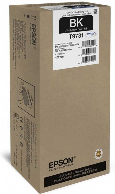 Чернила Epson C13T973100 (T9731 Black) XL оригинальные для Epson WorkForce WF-C869RDTWF, чёрный, 402.1мл Чернила Epson C13T973100 (T9731 Black) XL оригинальные для Epson WorkForce WF-C869RDTWF, чёрный, 402.1мл