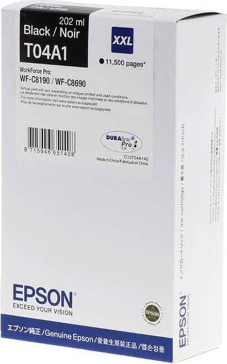 Чернила Epson C13T04A140 (T04A1 Black) XXL оригинальные для Epson WorkForce WF-C8190/ WF-C8690, чёрный, 202мл