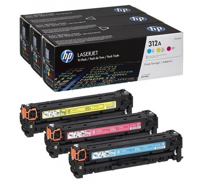Набор картриджей HP CF440AM (CF381A+CF382A+CF383A) (312A) оригинальный для принтеров Color LaserJet Pro M476dn/ M476dw/ M476nw, 3*2700 страниц