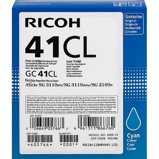 Картридж Ricoh GC 41CL (405766) оригинальный для Ricoh Aficio SG 3110DN/ DNw/ SFNw/ 3100SNw/ 7100DN, голубой, уменьшенный, 600 стр. Картридж Ricoh GC 41CL (405766) оригинальный для Ricoh Aficio SG 3110DN/ DNw/ SFNw/ 3100SNw/ 7100DN, голубой, уменьшенный, 600 стр.