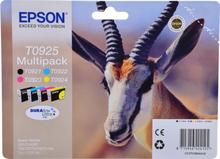 Набор картриджей струйных Epson оригинальный C13T10854A10 / C13T09254A10 для Stylus PhotoC91/CX4300 (C,M,Y,B) (cons ink)