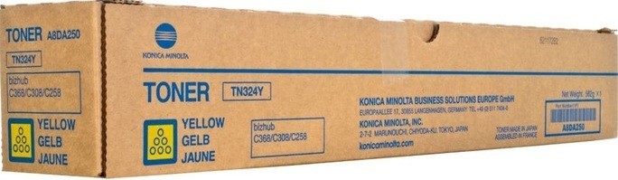 Картридж Konica-Minolta TN-324Y (A8DA250) оригинальный для принтеров bizhub C258/ C308/ C368, жёлтый, 26000 стр.