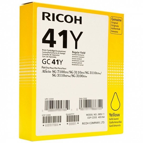 Картридж Ricoh GC 41Y (405764) оригинальный для Ricoh Aficio SG 3110DN/ DNw/ SFNw/ 3100SNw/ 7100DN, желтый, 2200 стр. Картридж Ricoh GC 41Y (405764) оригинальный для Ricoh Aficio SG 3110DN/ DNw/ SFNw/ 3100SNw/ 7100DN, желтый, 2200 стр.