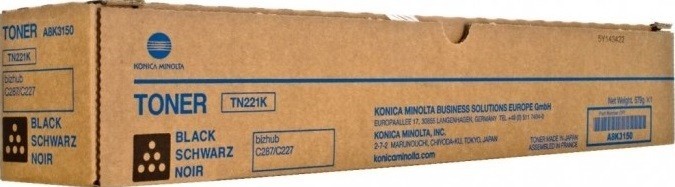 Картридж Konica-Minolta TN-221K (A8K3150) оригинальный для принтеров bizhub C227/ С287, black, 24000 стр.