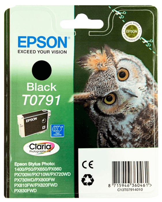 Картридж струйный Epson оригинальный T0791 C13T07914010 для P50/ PX660, черный, повышенной емкости (11 мл) (cons ink)