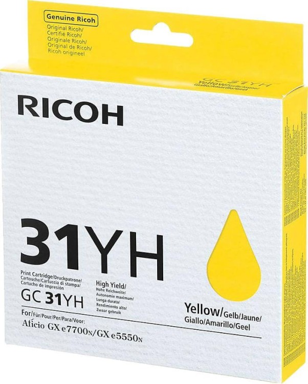 Картридж Ricoh GC 31YH (405704) оригинальный для Ricoh Aficio GX e5550N/ e7700N, жёлтый, увеличенный, 4000 стр.