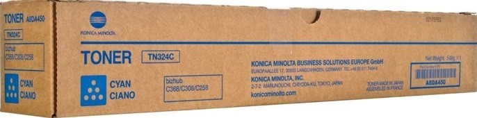 Картридж Konica-Minolta TN-324C (A8DA450) оригинальный для принтеров bizhub C258/ C308/ C368, голубой, 26000 стр.