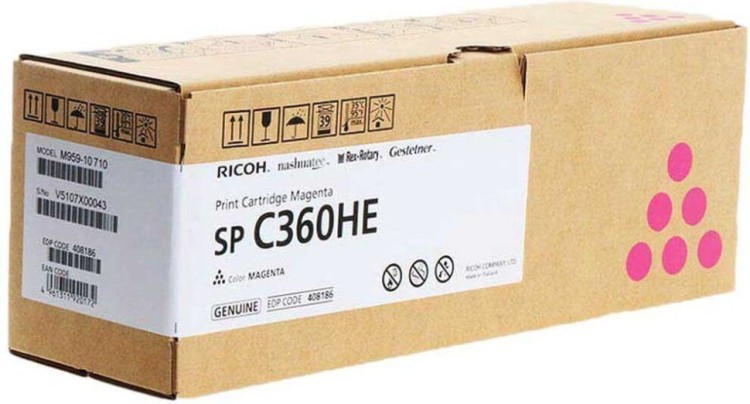 Картридж Ricoh SP C360HE (408186) оригинальный для Ricoh SP C360DNw/ C360SNw/ C360SFNw/ C361SFNw, пурпурный, 6000 стр.