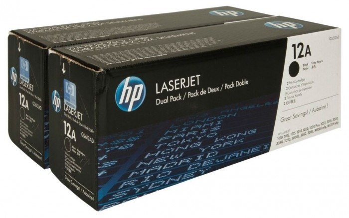 Картридж HP Q2612AD/ Q2612AF (12A) оригинальный для принтеров LJ 1010/ 1012/ 1015/ 1018/ 1020/ 1022N/ 1022NW/ 3015/ 3020/ 3030/ 3050/ 3052/ 3055/ M1005 MFP, чёрный, двойная упаковка 2*2000 страниц
