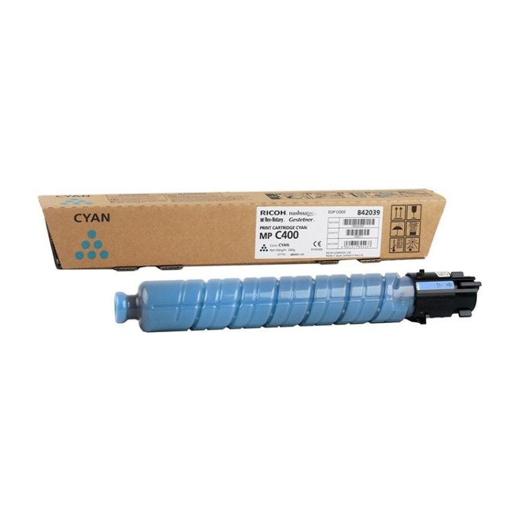 Картридж Ricoh MP C400E (842039) оригинальный для Ricoh Aficio MP C300/ C300SR/ C400/ C400SR/ 401SP/ SRSP/ ZSP/ ZSRSP, голубой, 10000 стр.