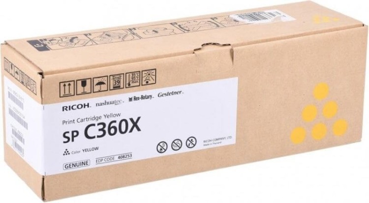 Картридж Ricoh SP C360X (408253) оригинальный для Ricoh SPC361SFNw, желтый, 9000 стр.