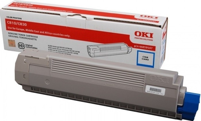 Картридж OKI (44059119/44059107) оригинальный для принтеров C810/ C830/ MC860, голубой, 8000 стр.