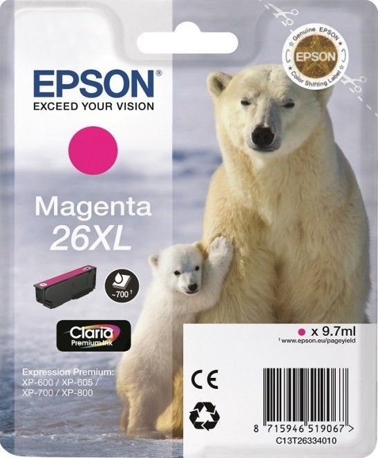 Картридж струйный Epson оригинальный C13T26334010 / C13T26334012 для XP-600, XP-605, XP-700, XP-800, Пурпурный. 26XL MA (cons ink)