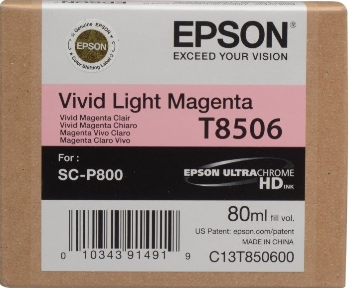 Картридж струйный Epson оригинальный C13T850600 T8506 для SC-P800, Light Magenta, 80 мл. (cons ink)