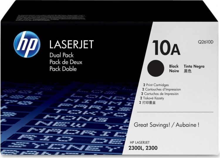 Картридж HP Q2610D (10A) оригинальный для принтеров LaserJet 2300/ 2300n/ 2300d/ 2300dn/ 2300dtn/ 2300l/ 2300ln black, двойная упаковка 2*6000 страниц