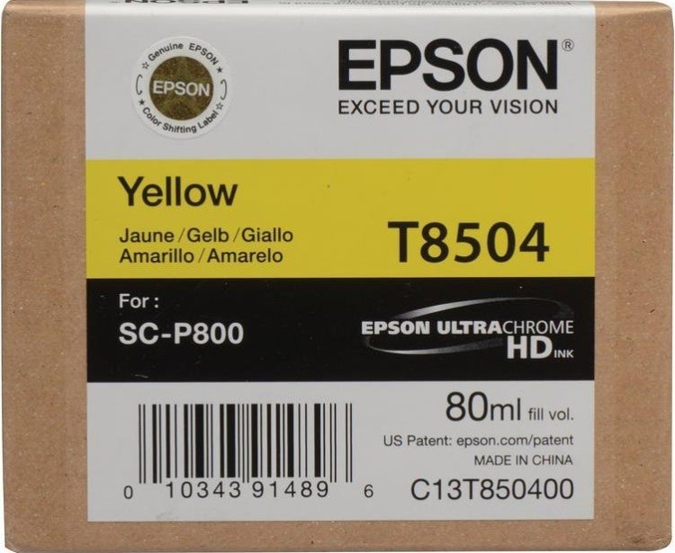 Картридж струйный Epson оригинальный C13T850400 T8504 для SC-P800, жёлтый, 80 мл. (cons ink) Картридж струйный Epson оригинальный C13T850400 T8504 для SC-P800, жёлтый, 80 мл. (cons ink)