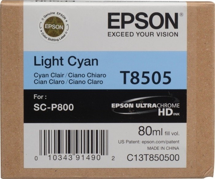 Картридж струйный Epson оригинальный C13T850500 T8505 для SC-P800, Light Cyan, 80 мл. (cons ink) Картридж струйный Epson оригинальный C13T850500 T8505 для SC-P800, Light Cyan, 80 мл. (cons ink)