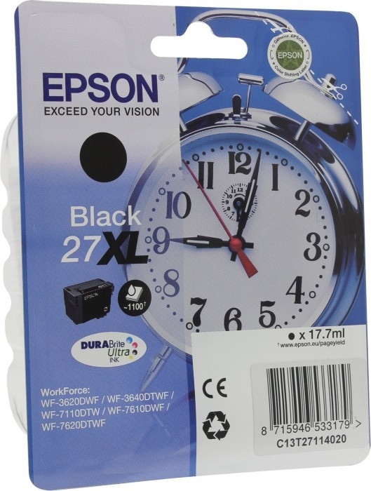 Картридж струйный Epson оригинальный C13T27114020 Singlepack Black 27XL DURABrite Ultra Ink for WF7110/7610/7620 (cons ink) Картридж струйный Epson оригинальный C13T27114020 Singlepack Black 27XL DURABrite Ultra Ink for WF7110/7610/7620 (cons ink)