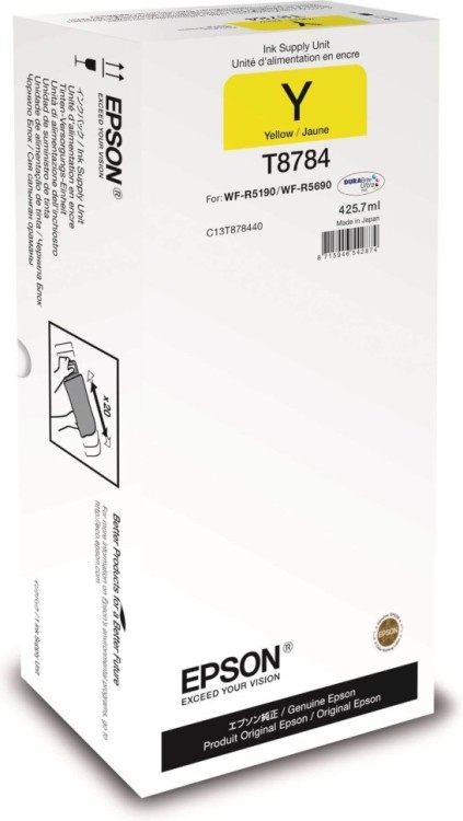 Картридж струйный Epson оригинальный C13T878440 (T8784 Yellow) XXL для WF-R5190DTW/ R5690DTWF, жёлтый, 425,7мл, 50000 стр.