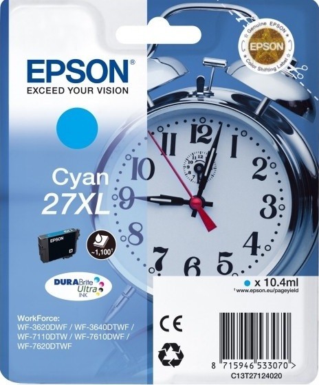 Картридж струйный Epson оригинальный C13T27124020 Singlepack Cyan 27XL DURABrite Ultra Ink for WF7110/7610/7620 (cons ink)