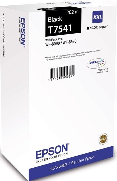 Картридж струйный Epson оригинальный C13T754140 (T7541 Black) XXL для WorkForce Pro WF-8090/ WF-8590, чёрный, 202мл, 10000 стр.