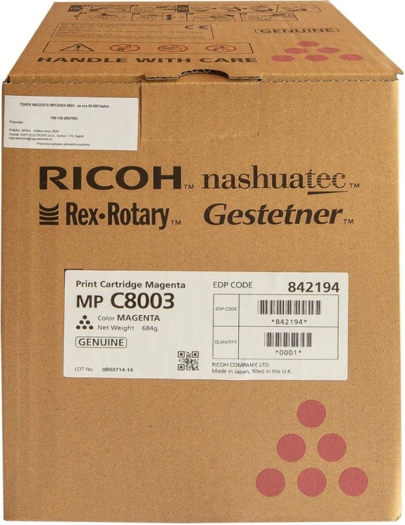 Картридж Ricoh MPC8003 (842194) оригинальный для Ricoh Aficio MP C6503/ C8003SP, пурпурный, 26000 стр. Картридж Ricoh MPC8003 (842194) оригинальный для Ricoh Aficio MP C6503/ C8003SP, пурпурный, 26000 стр.