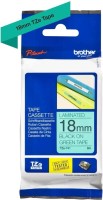 Кассета с лентой для печати наклеек Brother оригинальная TZE-741 (TZe741) для P-Touch, лента 18мм*8м, чёрный на зелёном