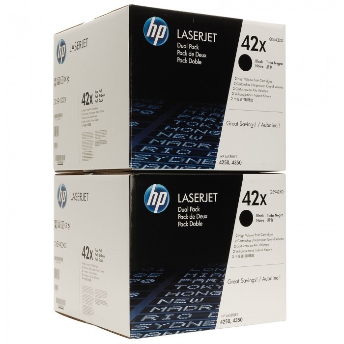 Картридж HP Q5942XD (42X) оригинальный для принтеров LaserJet 4240/ 4240n/ 4250/ 4250n/ 4250tn/ 4250dtn/ 4250dtnsl/ 4350/ 4350n/ 4350tn/ 4350dtn/ 4350dtns black, двойная упаковка 2*20000 страниц