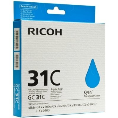 Картридж Ricoh GC 31C (405689) оригинальный для Ricoh Aficio GX e2600/ e3300N/ e3350N/ e5550N/ e7700N, голубой, 1920 стр.